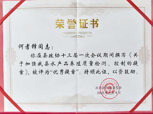 優(yōu)秀提案榮譽(yù)證書(shū)（2018）